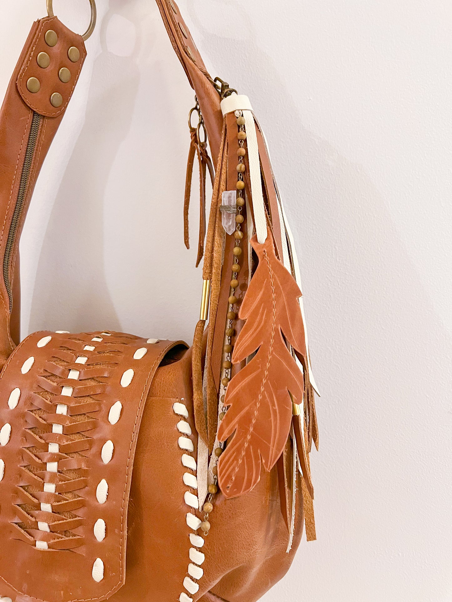 Daisy Hobo Bag - Cafe Leather with Ivory Trim