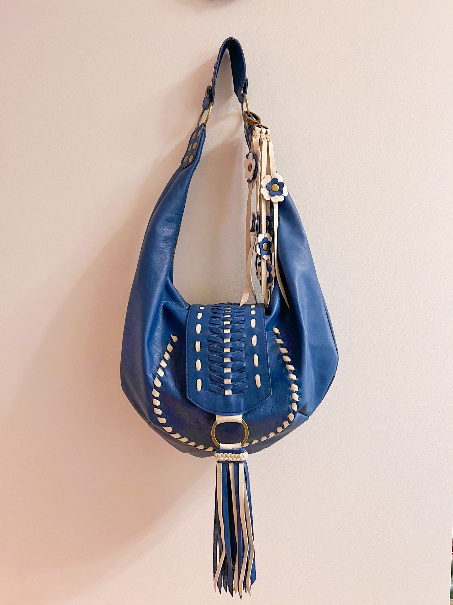 Daisy Hobo Bag - Navy with Ivory Trim