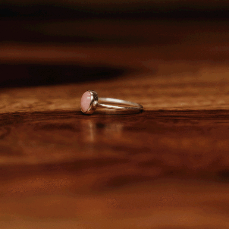 Pink Opal Ellipse Ring - Sterling Silver - Size 7