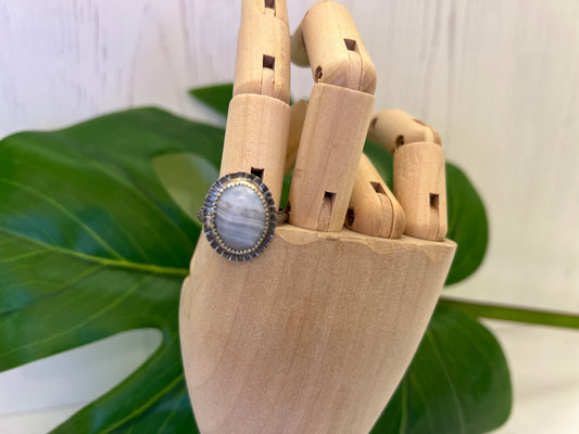 Faceted Blue Lace Agate Ring - size 9.5