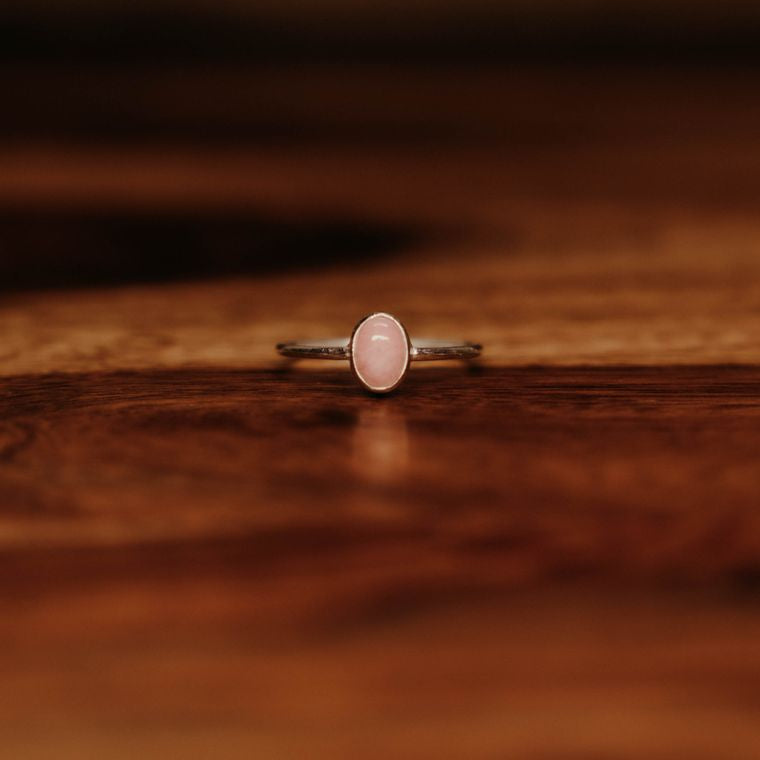 Pink Opal Ellipse Ring - Sterling Silver - Size 7