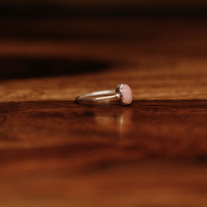Pink Opal Ellipse Ring - Sterling Silver - Size 7