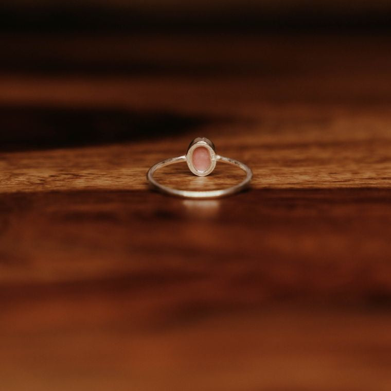 Pink Opal Ellipse Ring - Sterling Silver - Size 7